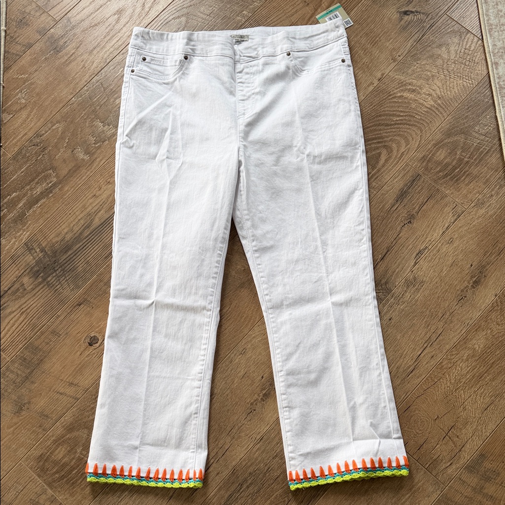 John Mark White Ankle Jeans With Multicolor Hem